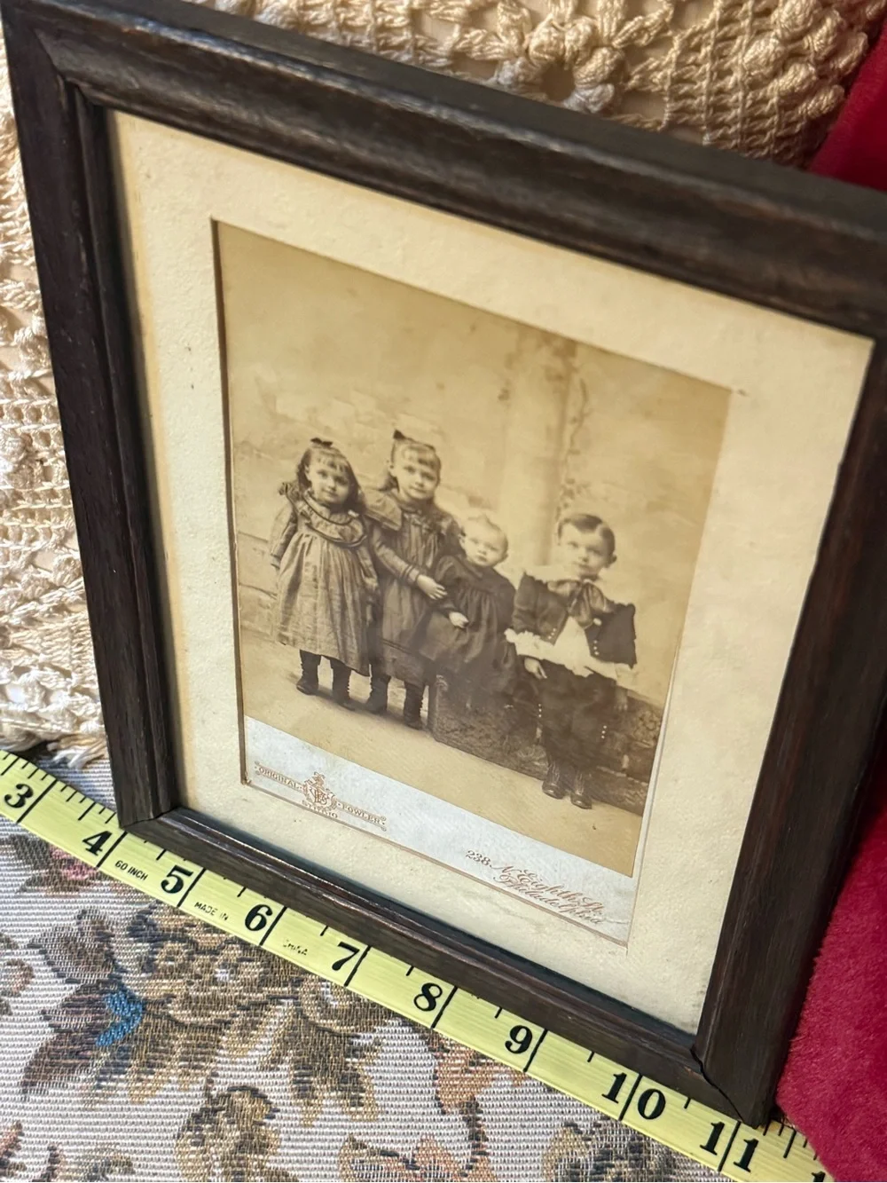 Antique late 1800’s Cabinet Card in Wood Picture Frame with Cream Mat